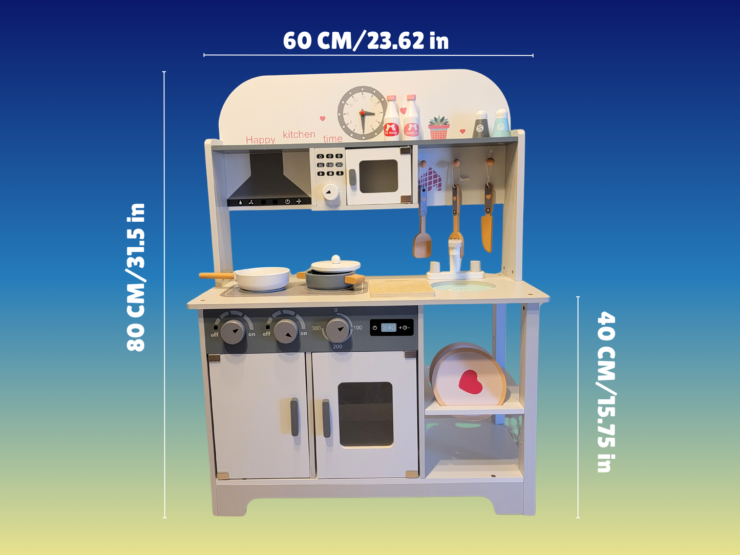 Premium Gray & White Wooden Kitchen Play Set - Montessori & Waldorf Inspired Kids Pretend Play