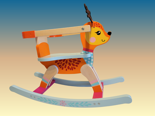 Handmade Wooden Deer Rocking Horse | Natural Wood Rocking Toy for Toddlers