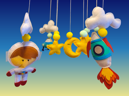 Hand-Sewed Felt Space Baby Mobile | Astronaut, Rocket Ship; Planet Crib Mobile