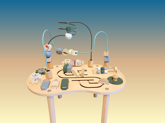 Montessori Activity Table Wooden | Sensory Table Toy with Beads, Gears & Blocks | Educational Toy for Babies