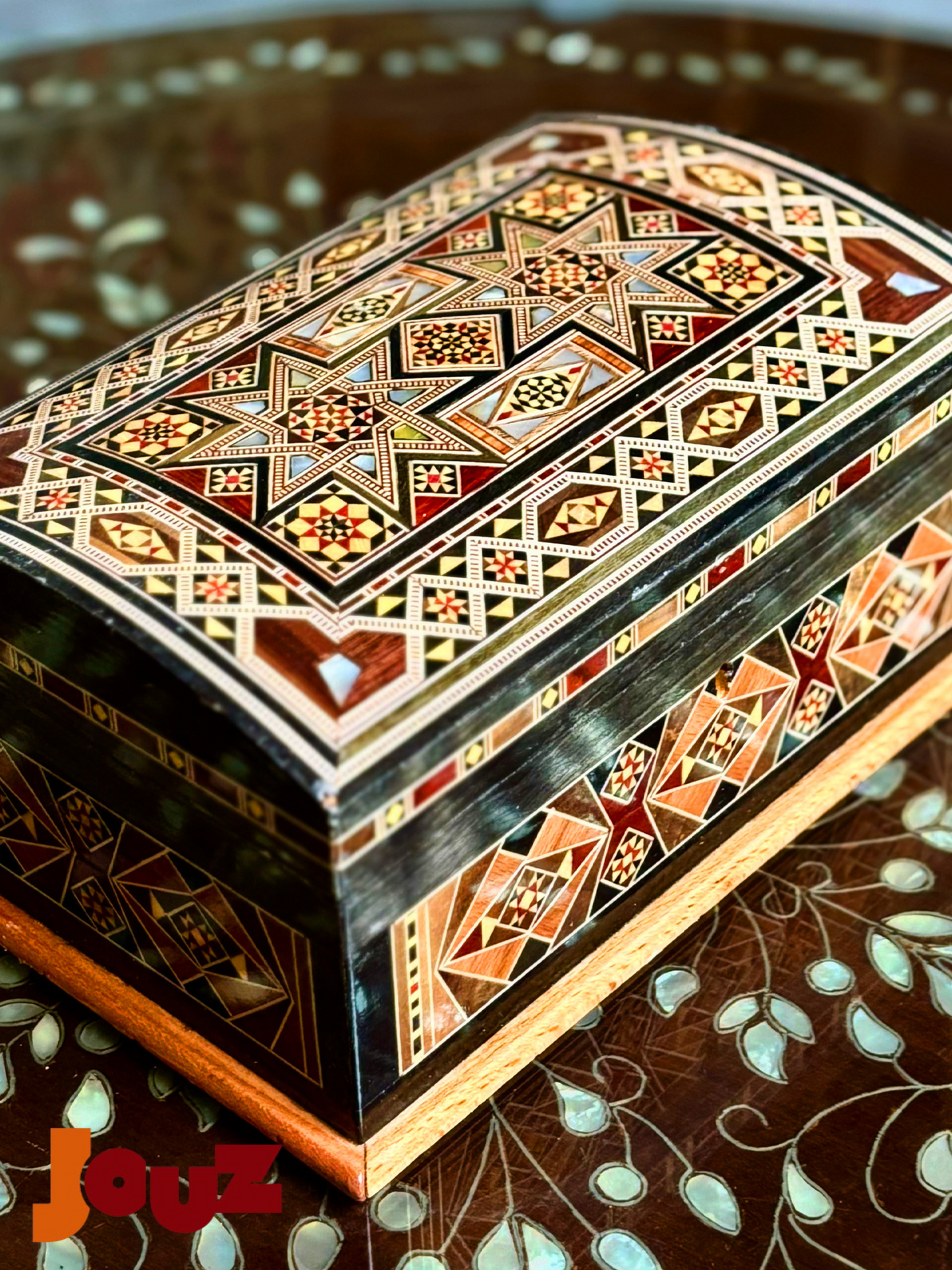 Handcrafted Medium Wooden Mosaic Box - High Quality Mother of Pearl Inlay - Jewelry Trinket Storage , boho style