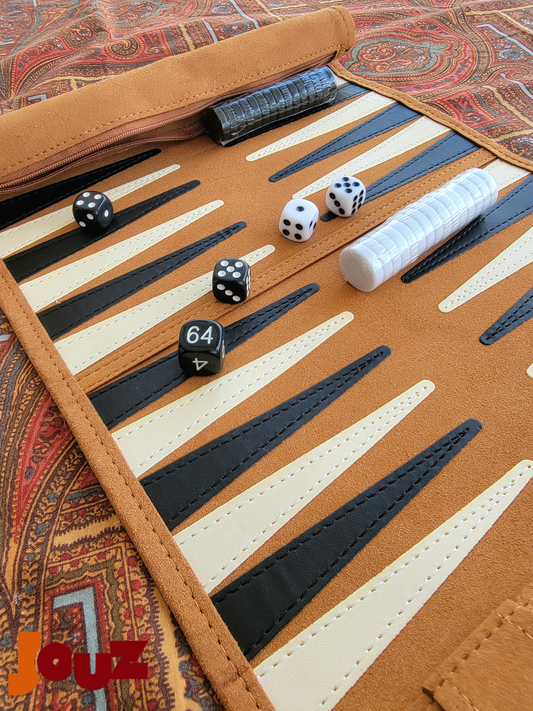 Roll up Backgammon Set – Vegan Leather, rolling Portable Outdoor Game, Lightweight for Travel & Parties
