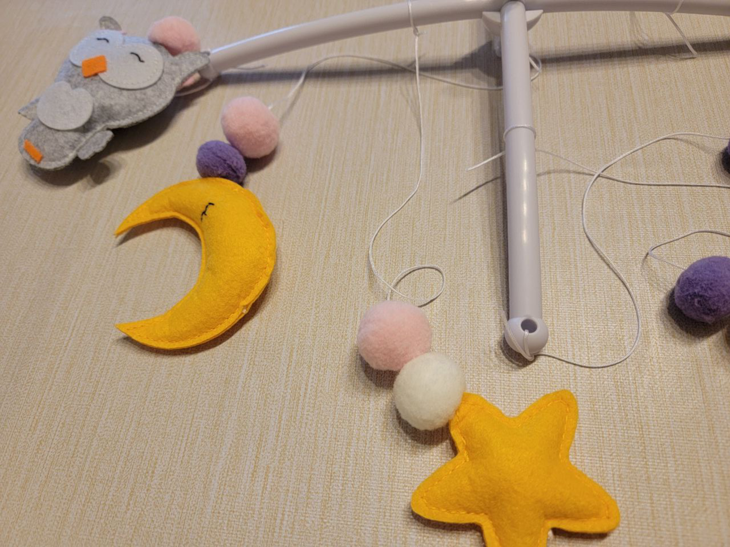 Hand-Sewed Felt Owl Baby Mobile | Silent Crib Chime & Nursery Decor | Pink, Purple & Grey