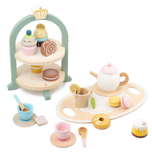 Pink Wooden Afternoon Tea Set, Montessori Toy for Toddlers