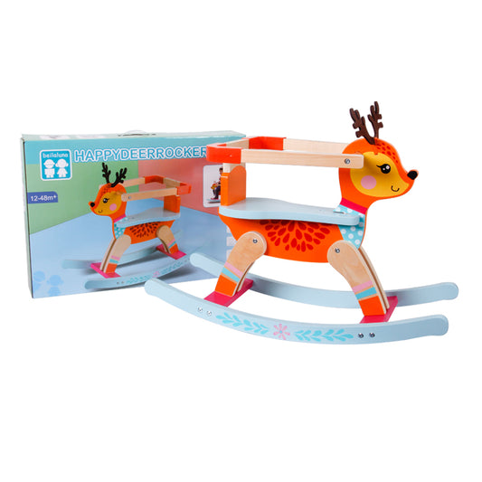 Handmade Wooden Deer Rocking Horse | Natural Wood Rocking Toy for Toddlers