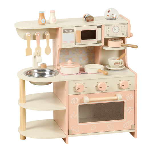 Ensemble de cuisine et de jouets de cuisine interactifs en bois - Édition rose