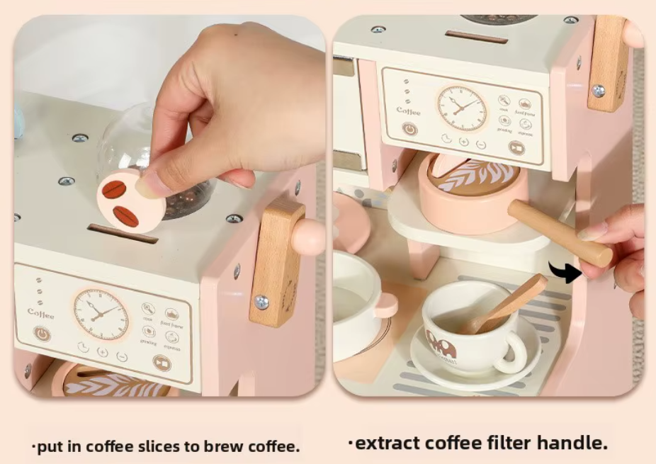 Ensemble de cuisine et de jouets de cuisine interactifs en bois - Édition rose