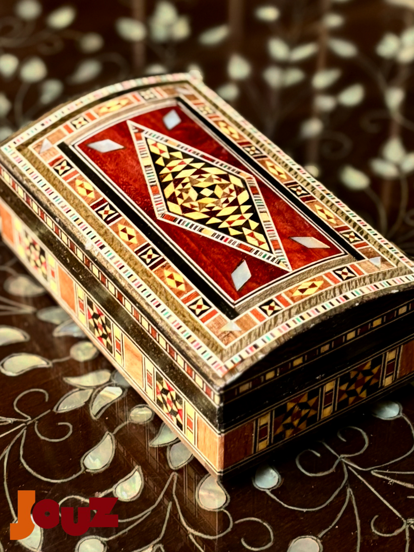 Red Oval Mosaic Box - Handmade Wooden Trinket Jewelry Box - Decorative Tile Art Gift for Women, Boho Home Decor, Keepsake Storage