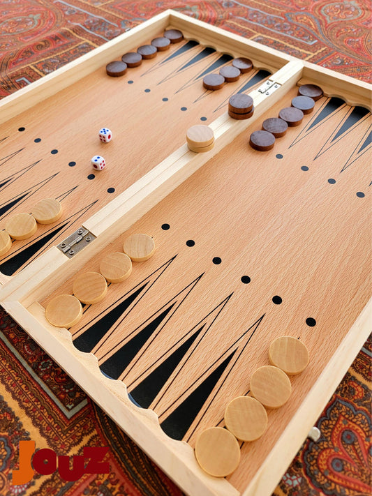 Foldable Wooden Backgammon & Chess Board Set – 2-in-1 Game Board with All Pieces – Travel and Storage Friendly