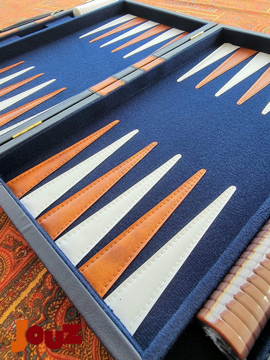 Travel-Friendly Navy leather Backgammon Set – Compact, Foldable & Elegant
