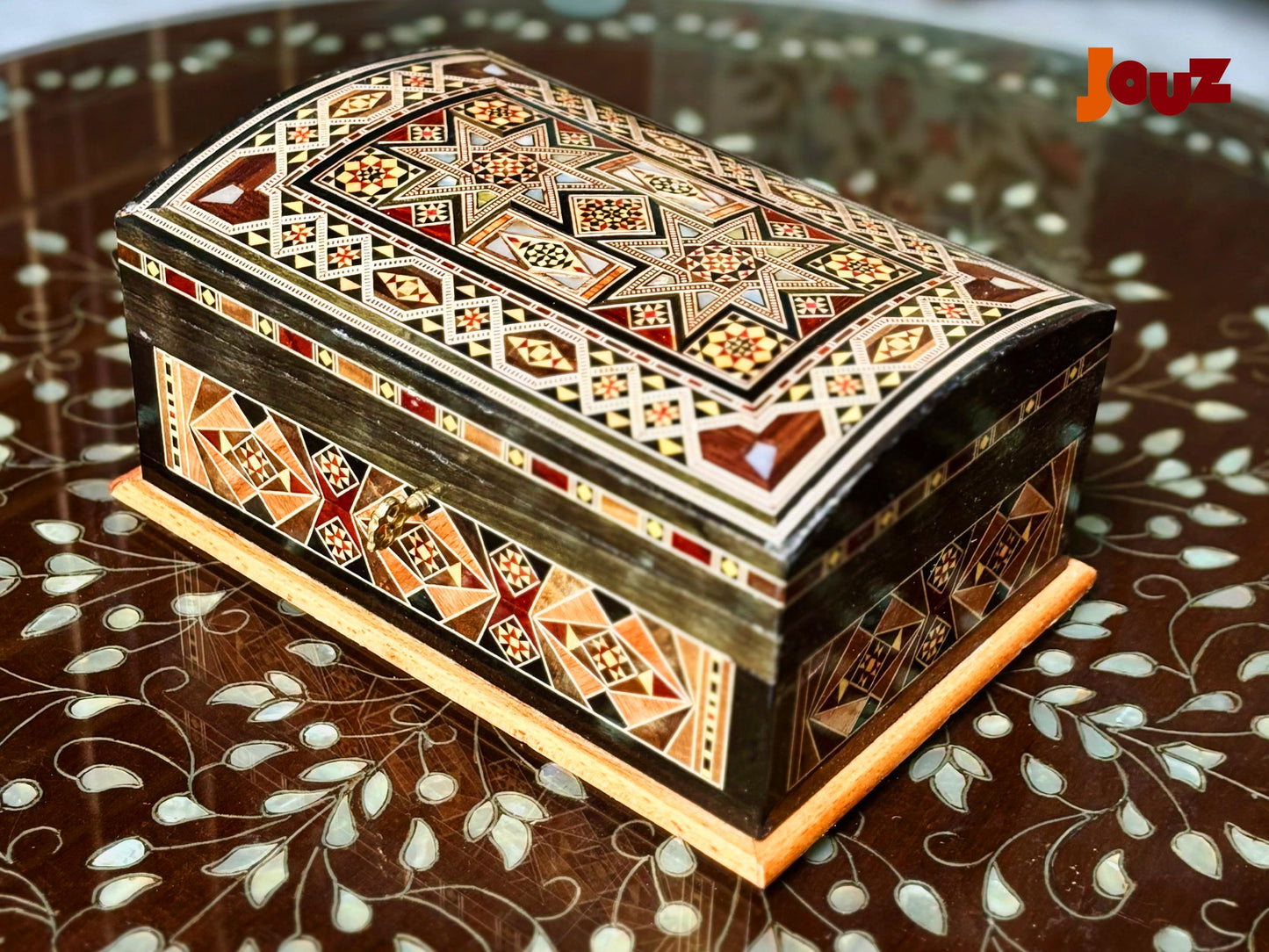 Handcrafted Medium Wooden Mosaic Box - High Quality Mother of Pearl Inlay - Jewelry Trinket Storage , boho style