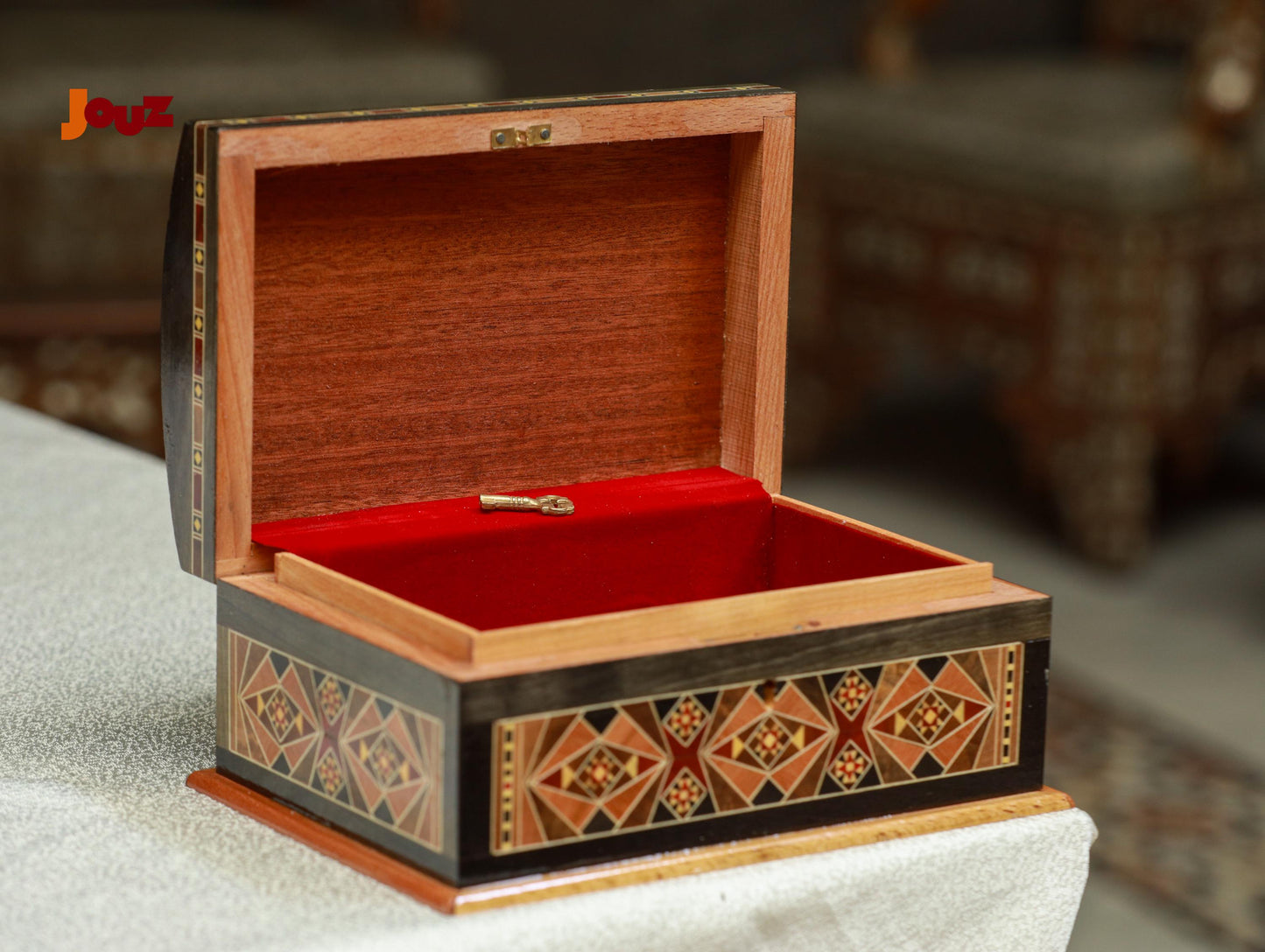 Handcrafted Medium Wooden Mosaic Box - High Quality Mother of Pearl Inlay - Jewelry Trinket Storage , boho style