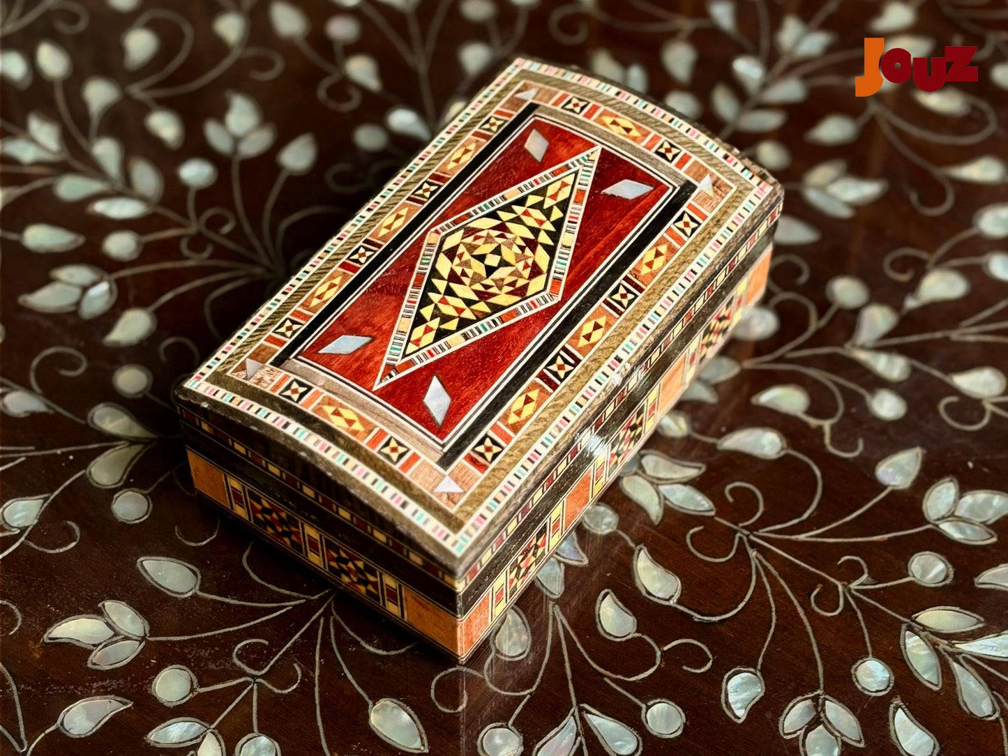 Red Oval Mosaic Box - Handmade Wooden Trinket Jewelry Box - Decorative Tile Art Gift for Women, Boho Home Decor, Keepsake Storage