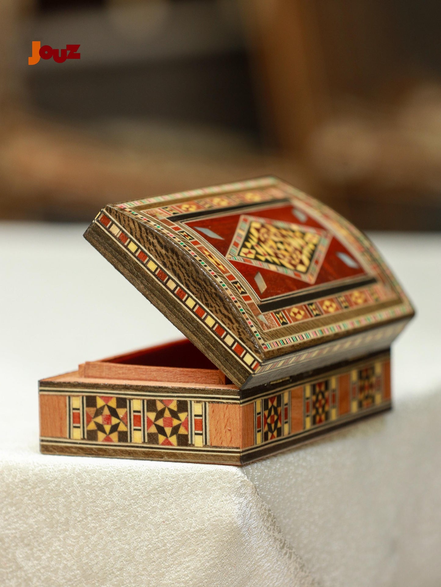 Red Oval Mosaic Box - Handmade Wooden Trinket Jewelry Box - Decorative Tile Art Gift for Women, Boho Home Decor, Keepsake Storage