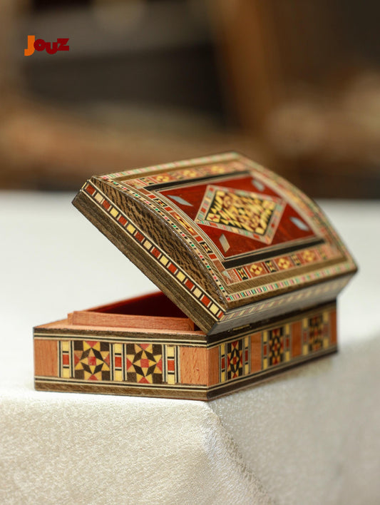 Red Oval Mosaic Box - Handmade Wooden Trinket Jewelry Box - Decorative Tile Art Gift for Women, Boho Home Decor, Keepsake Storage