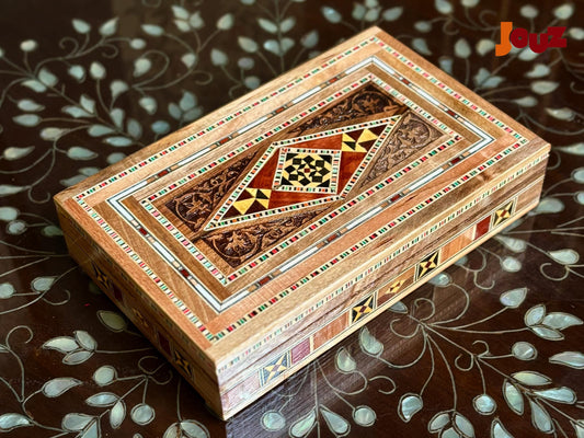 Handcrafted Small Wooden Mosaic Box - Intricate Inlay Design - Jewelry Keepsake, Ring Box, Boho Decor