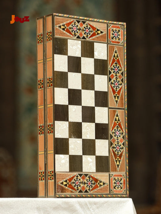 Handmade Wooden Backgammon & Chess Set 2-in-1 - Premium Folding Game Board - Travel Size Classic Games, Unique Gift Idea