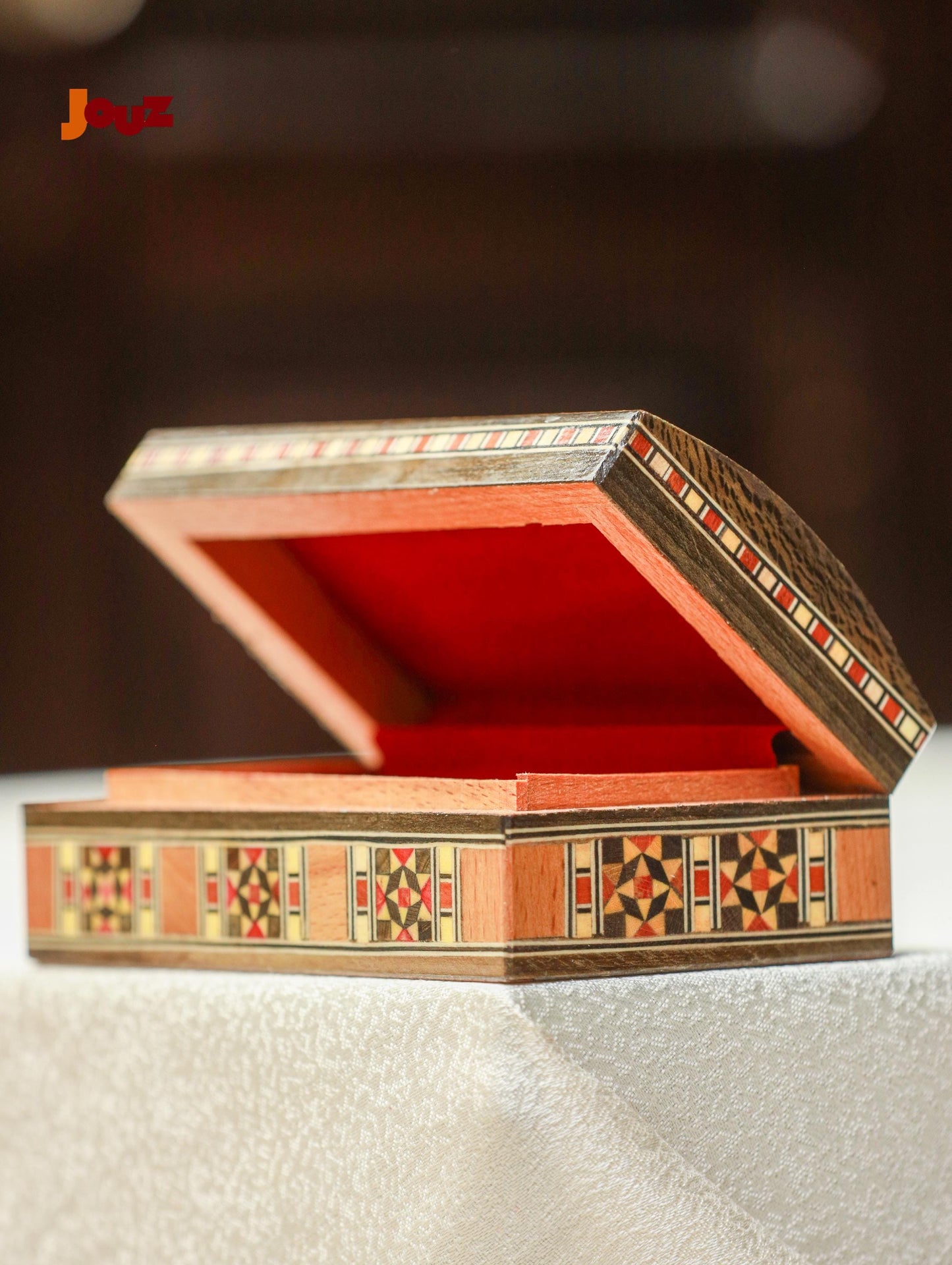 Red Oval Mosaic Box - Handmade Wooden Trinket Jewelry Box - Decorative Tile Art Gift for Women, Boho Home Decor, Keepsake Storage