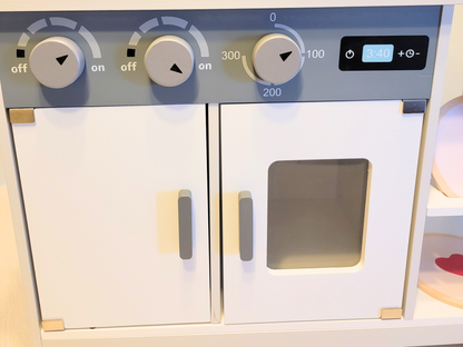 Premium Gray & White Wooden Kitchen Play Set - Montessori & Waldorf Inspired Kids Pretend Play