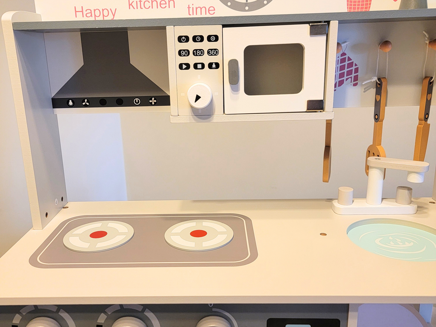 Premium Gray & White Wooden Kitchen Play Set - Montessori & Waldorf Inspired Kids Pretend Play