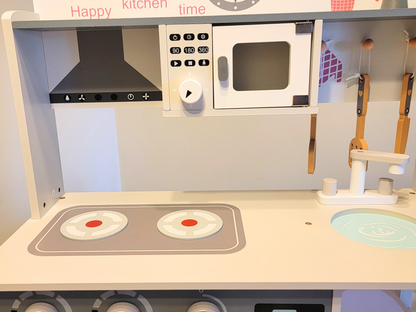 Premium Gray & White Wooden Kitchen Play Set - Montessori & Waldorf Inspired Kids Pretend Play