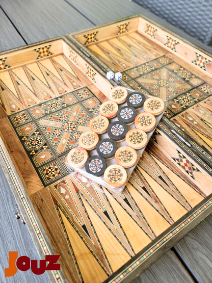 Jeu de backgammon et d'échecs en bois de qualité supérieure, fait main, complet avec toutes les pièces, jeu de société 2 en 1 (copie)