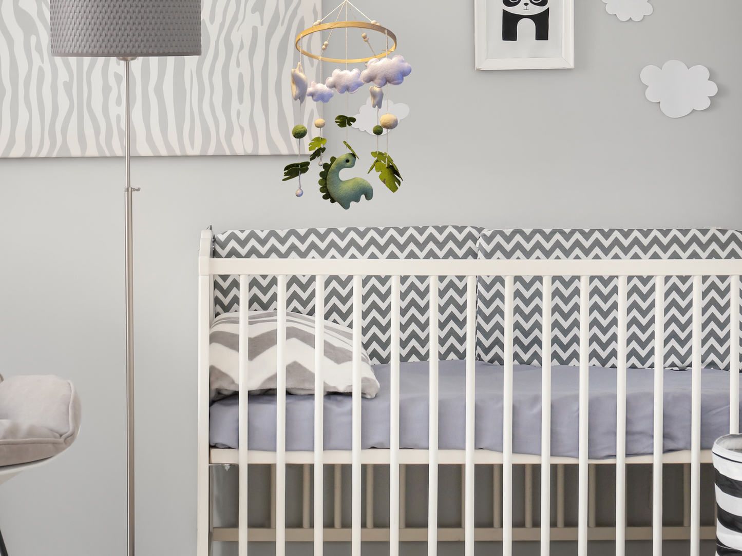 Handmade Felt Dinosaur Baby Mobile | Wooden Frame & Silent Crib Chime | Eco-Friendly Nursery Decor