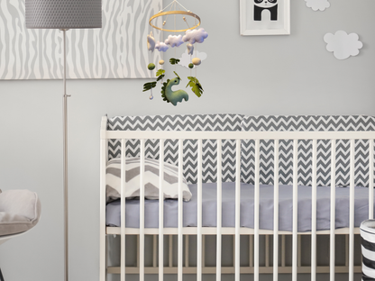 Handmade Felt Dinosaur Baby Mobile | Wooden Frame & Silent Crib Chime | Eco-Friendly Nursery Decor