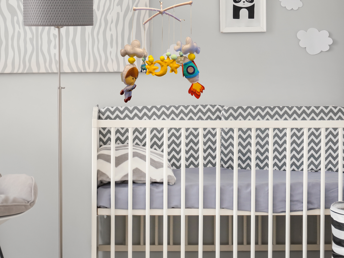 Hand-Sewed Felt Space Baby Mobile | Astronaut, Rocket Ship; Planet Crib Mobile