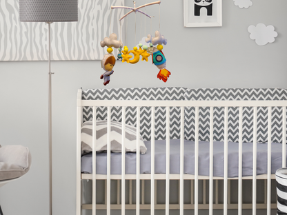 Hand-Sewed Felt Space Baby Mobile | Astronaut, Rocket Ship; Planet Crib Mobile