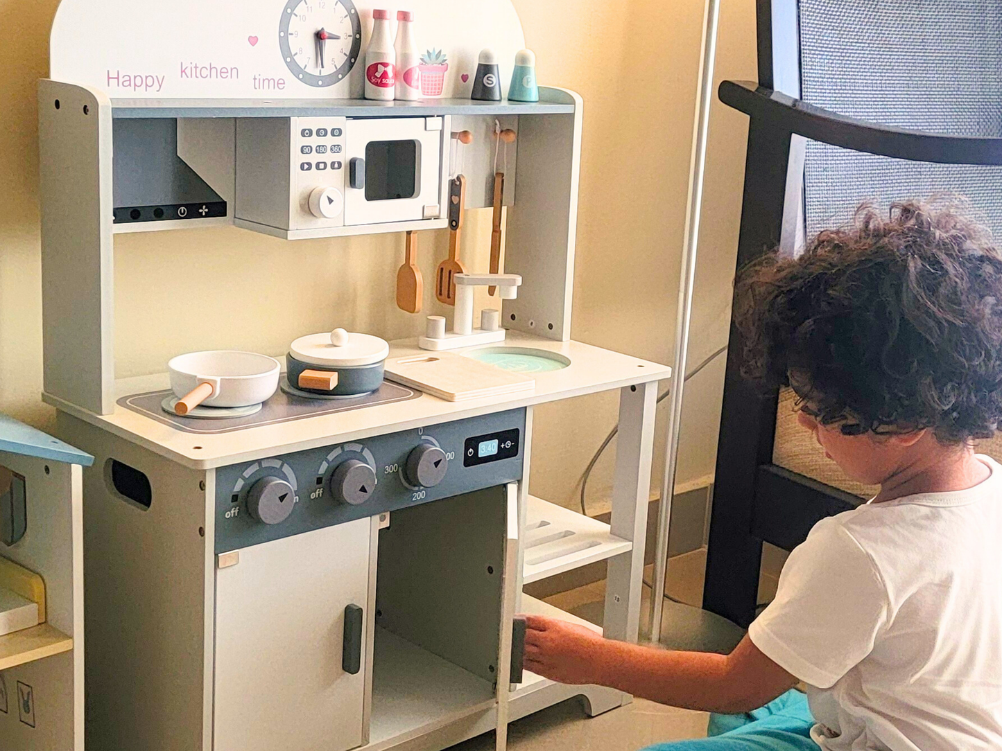 Premium Gray & White Wooden Kitchen Play Set - Montessori & Waldorf Inspired Kids Pretend Play