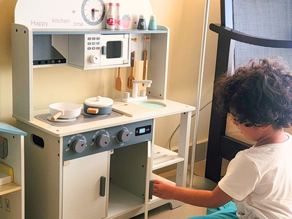 Premium Gray & White Wooden Kitchen Play Set - Montessori & Waldorf Inspired Kids Pretend Play