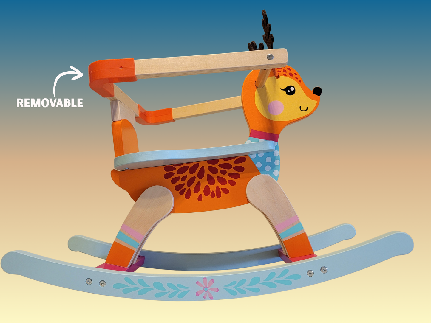 Handmade Wooden Deer Rocking Horse | Natural Wood Rocking Toy for Toddlers