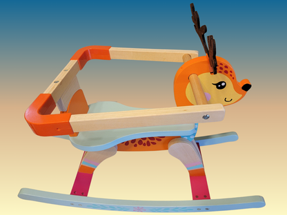 Handmade Wooden Deer Rocking Horse | Natural Wood Rocking Toy for Toddlers