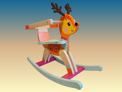 Handmade Wooden Deer Rocking Horse | Natural Wood Rocking Toy for Toddlers