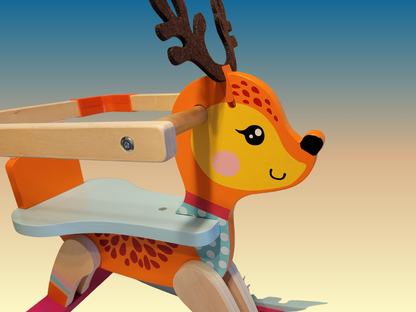 Handmade Wooden Deer Rocking Horse | Natural Wood Rocking Toy for Toddlers