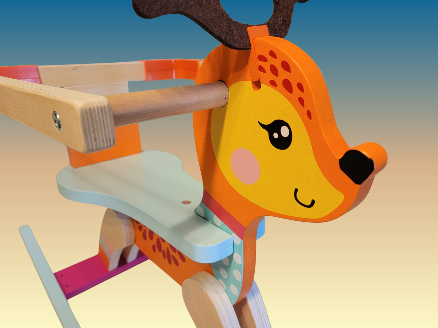 Handmade Wooden Deer Rocking Horse | Natural Wood Rocking Toy for Toddlers