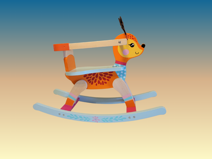 Handmade Wooden Deer Rocking Horse | Natural Wood Rocking Toy for Toddlers