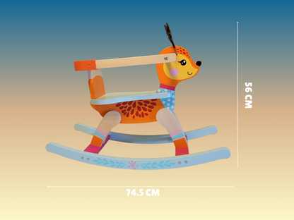 Handmade Wooden Deer Rocking Horse | Natural Wood Rocking Toy for Toddlers