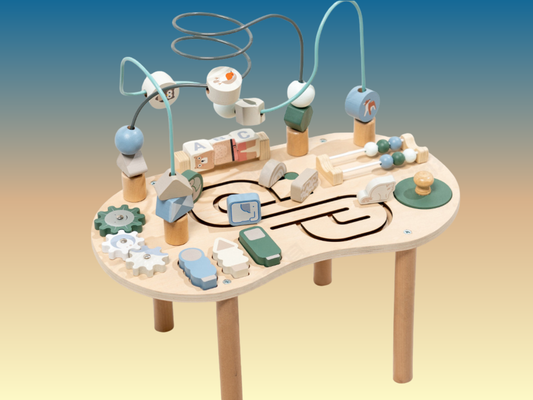 Montessori Activity Table Wooden | Sensory Table Toy with Beads, Gears & Blocks | Educational Toy for Babies