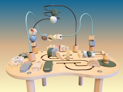 Montessori Activity Table Wooden | Sensory Table Toy with Beads, Gears & Blocks | Educational Toy for Babies