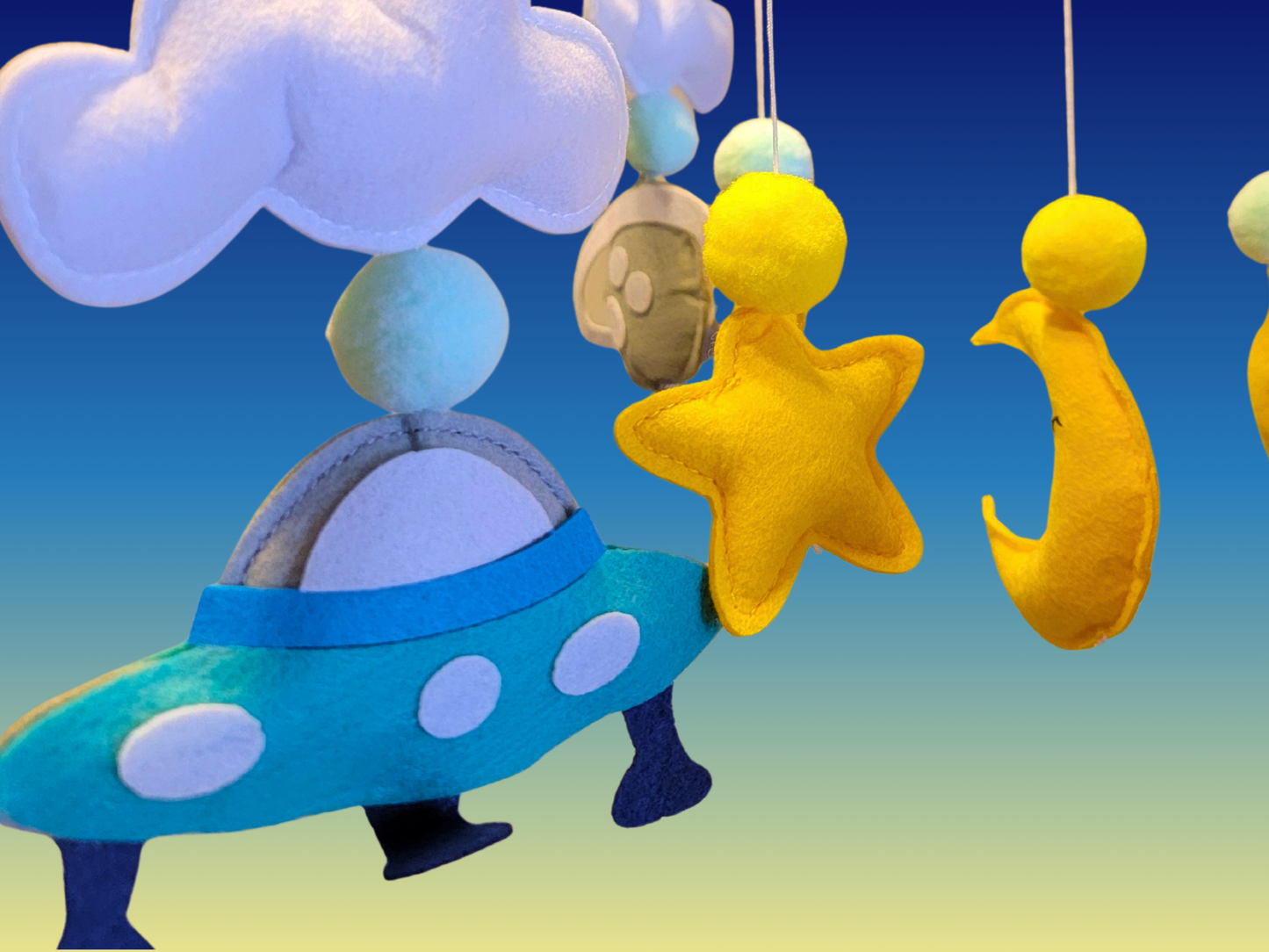 Hand-Sewed Felt Space Baby Mobile | Astronaut, Rocket Ship; Planet Crib Mobile