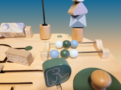 Montessori Activity Table Wooden | Sensory Table Toy with Beads, Gears & Blocks | Educational Toy for Babies