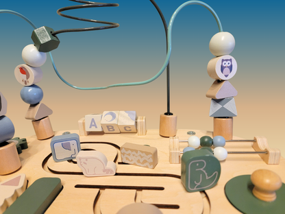 Montessori Activity Table Wooden | Sensory Table Toy with Beads, Gears & Blocks | Educational Toy for Babies