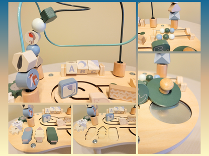 Montessori Activity Table Wooden | Sensory Table Toy with Beads, Gears & Blocks | Educational Toy for Babies