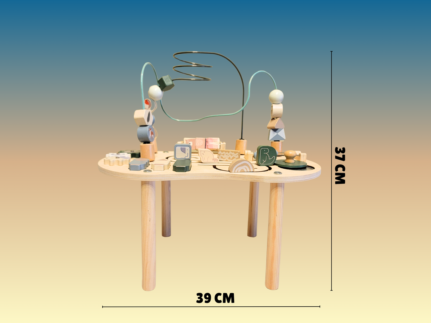 Montessori Activity Table Wooden | Sensory Table Toy with Beads, Gears & Blocks | Educational Toy for Babies