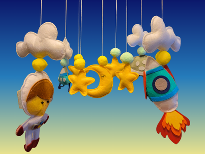 Hand-Sewed Felt Space Baby Mobile | Astronaut, Rocket Ship; Planet Crib Mobile
