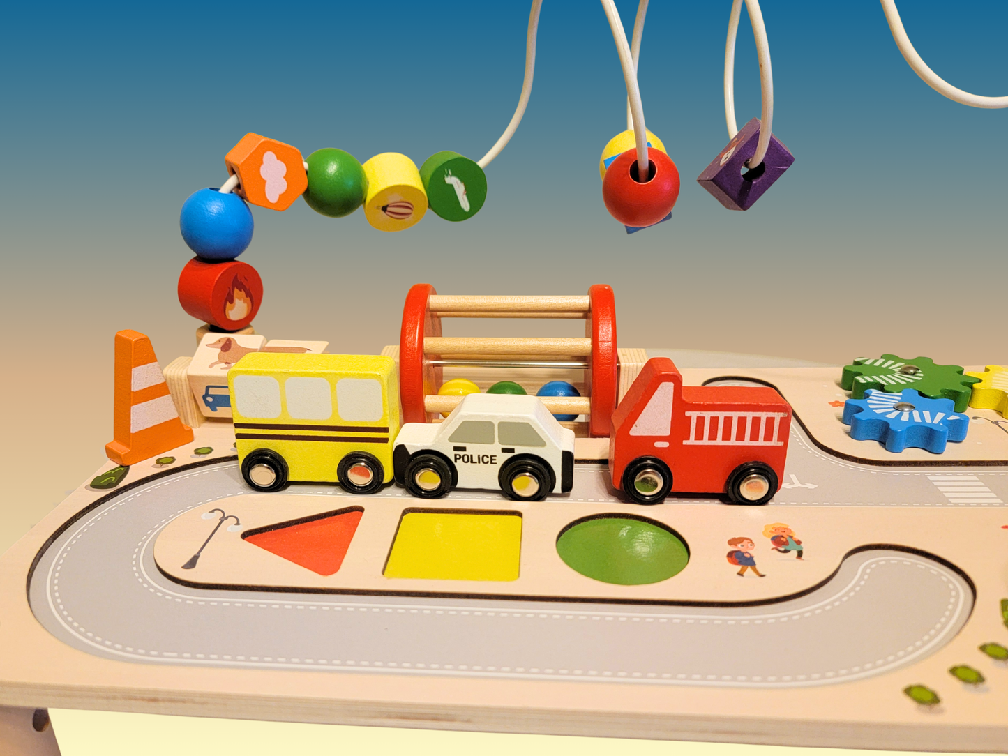 7-in-1 Montessori Wooden Busy Board Activity Table | Sensory Bead Maze & Traffic Cognition Toy