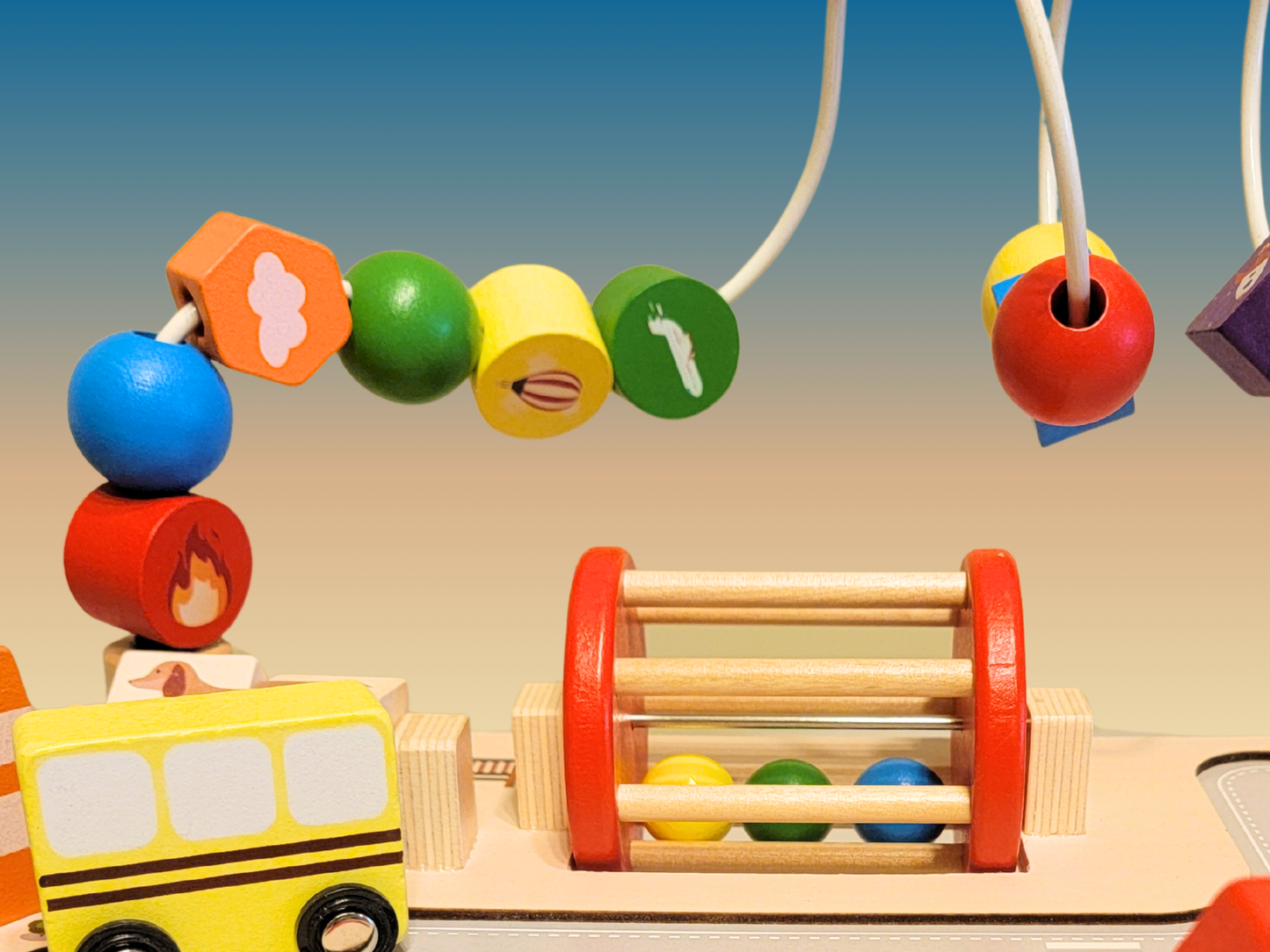 7-in-1 Montessori Wooden Busy Board Activity Table | Sensory Bead Maze & Traffic Cognition Toy