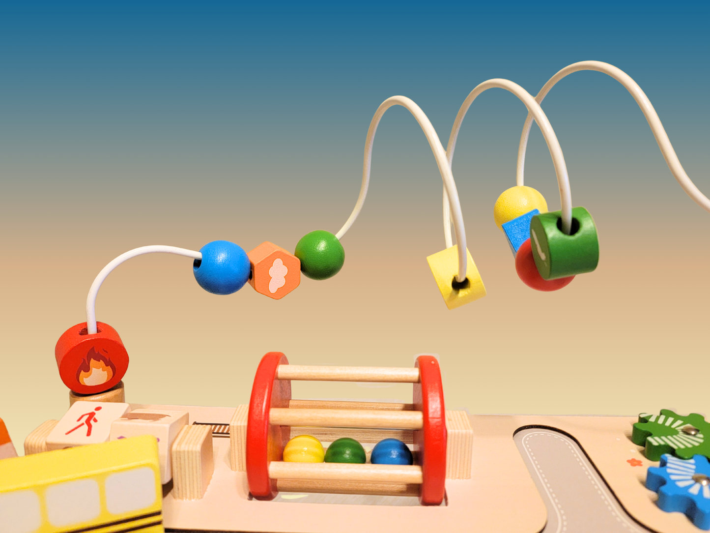 7-in-1 Montessori Wooden Busy Board Activity Table | Sensory Bead Maze & Traffic Cognition Toy